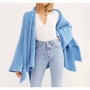 Free People blue BFF knit open-front fuzzy cardigan sweater size XS NWT
